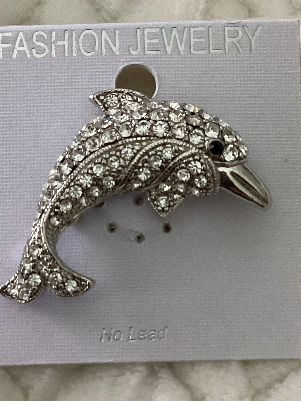 Rhinestone Dolphin Brooch - Silver Sparkle